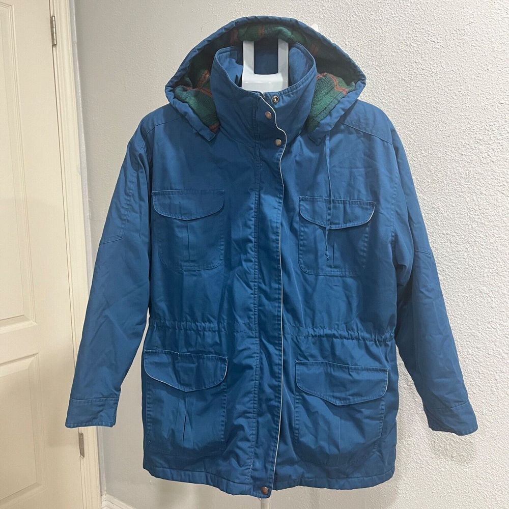 Vintage Mariel Thick Jacket Y2K Blue Outer with Plaid Lining & Hood Womens Large